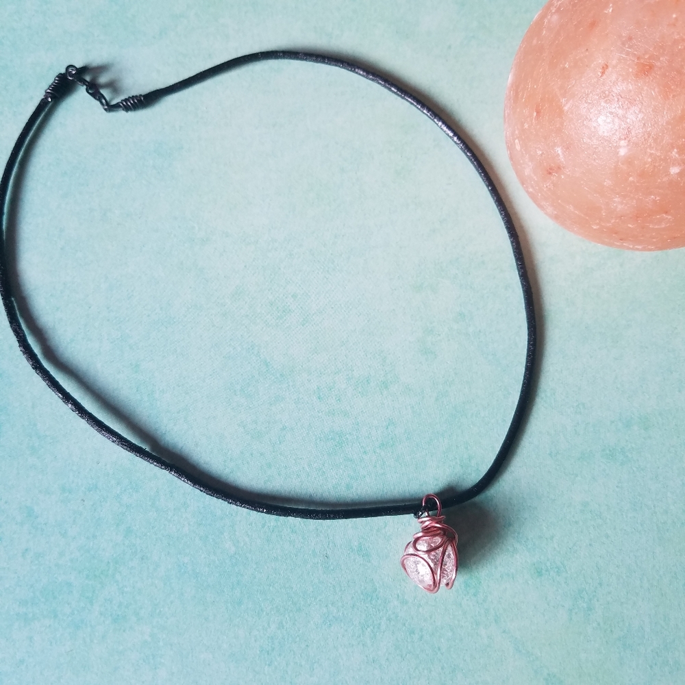 Women's Wire Wrapped Necklace Leather Cord
